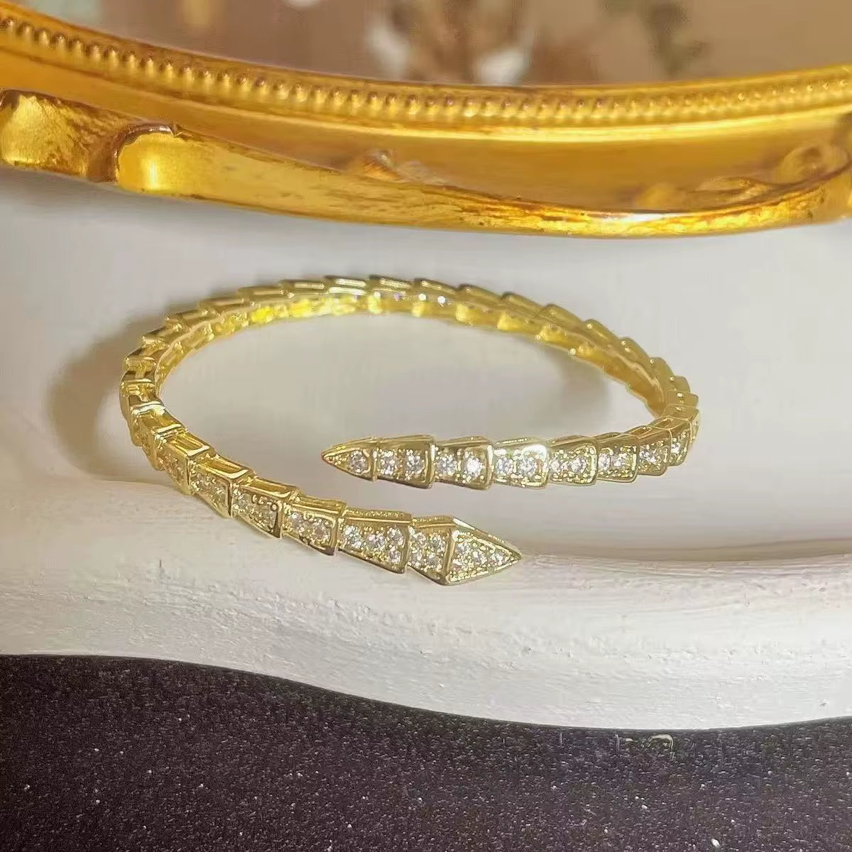 Gold Serpent Open Bangle Bracelet