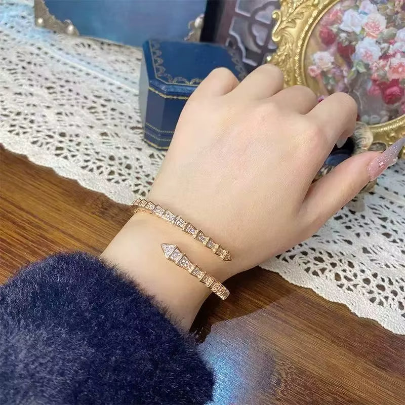 Gold Serpent Open Bangle Bracelet